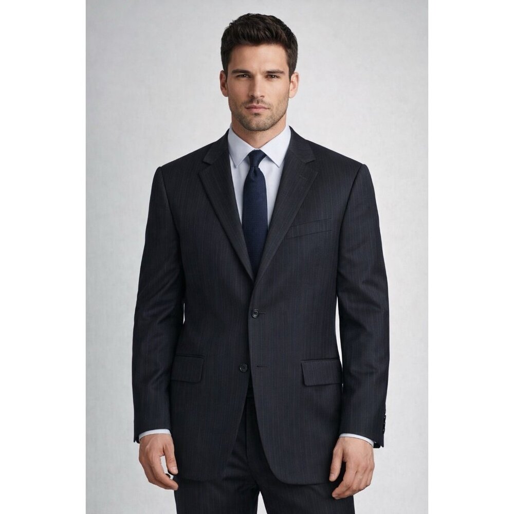 Oscar De La Renta Mens‎ Black Suit Blazer Jacket 1Wool Size 42R Preppy Career